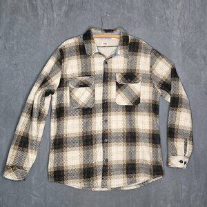 Levis Shirt jacket Flannel Sherpa Lined Men M red black plaid button A5-16